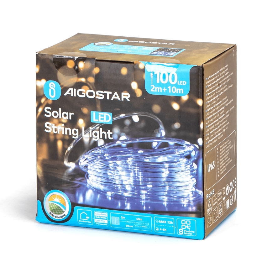 Aigostar - LED Solarni  niz 100xLED/8 funkcija 12m IP65 hladno bijela 800 mAh