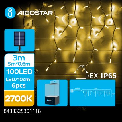 Aigostar - LED solarni lanac 100xLED/8 funkcija 8x0,6m 800 mAh IP65 topla bijela