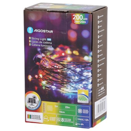 Aigostar - LED solarni lanac 200xLED/8 funkcija 22 m IP65 višebojno 800 mAh
