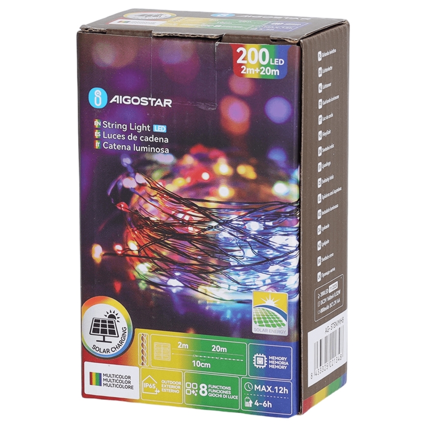 Aigostar - LED solarni lanac 200xLED/8 funkcija 22 m IP65 višebojno 800 mAh