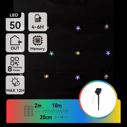 Aigostar - LED solarni niz 50xLED/8 funkcija 800 mAh 12m IP65 višebojno