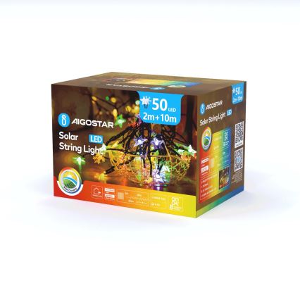 Aigostar - LED solarni niz 50xLED/8 funkcija 800 mAh 12m IP65 višebojno