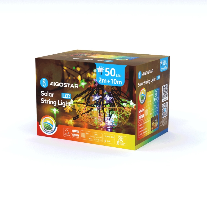 Aigostar - LED solarni niz 50xLED/8 funkcija 800 mAh 12m IP65 višebojno