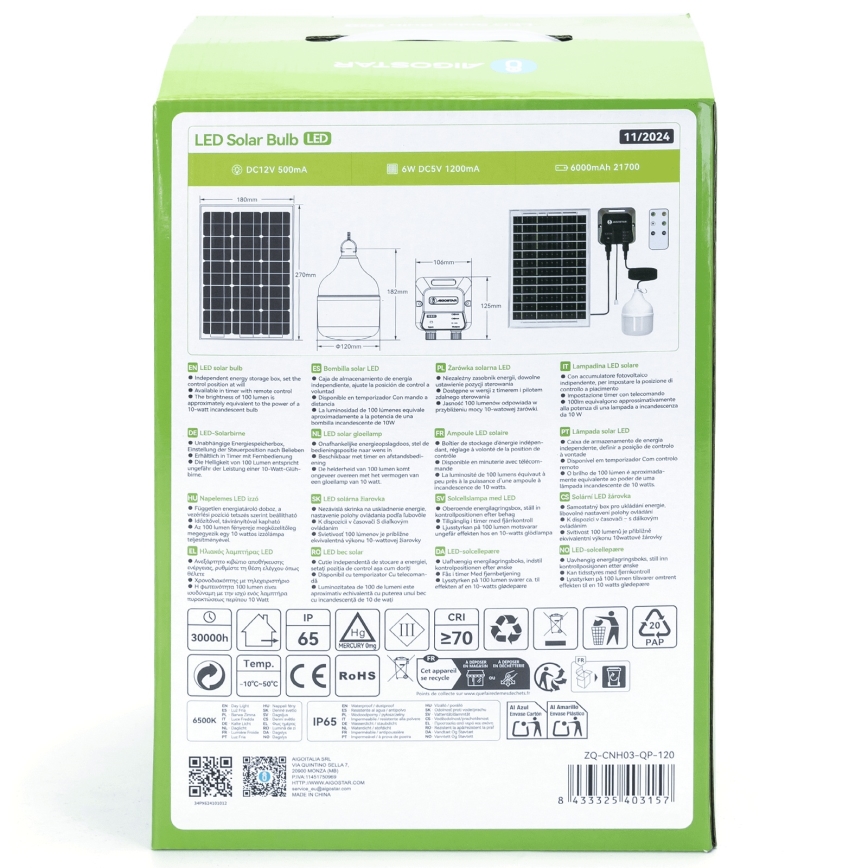 Aigostar - LED solarni luster LED/70W/12V 6000 mAh 6500K IP65 Ø 12 cm + daljinski upravljač