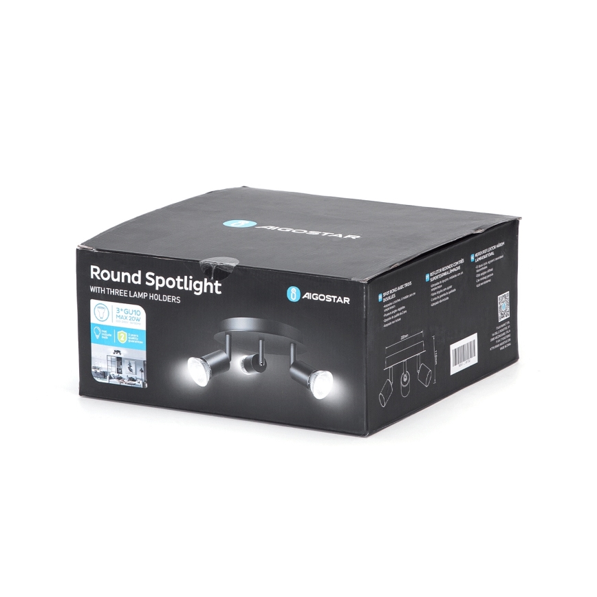 Aigostar - Spot svjetiljka 3xGU10/60W/230V crna