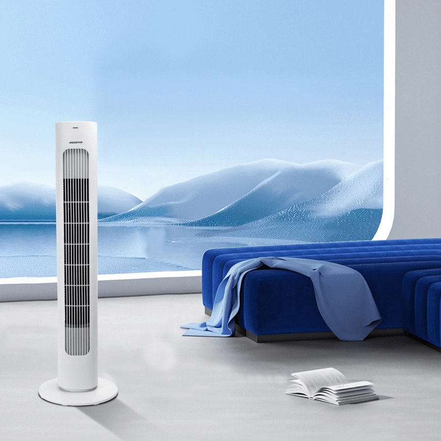 Aigostar - Stupnični ventilator 50W/230V bijela + daljinski upravljač