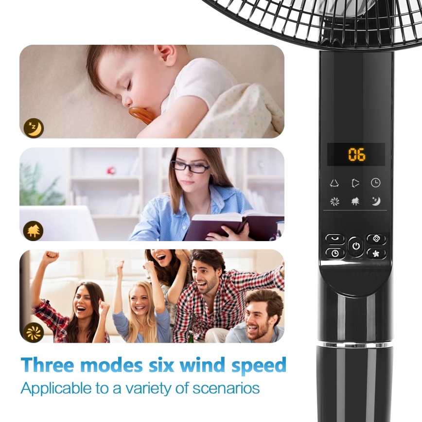 Aigostar - Stajaći ventilator 55W/230V 40 cm crni + daljinski upravljač