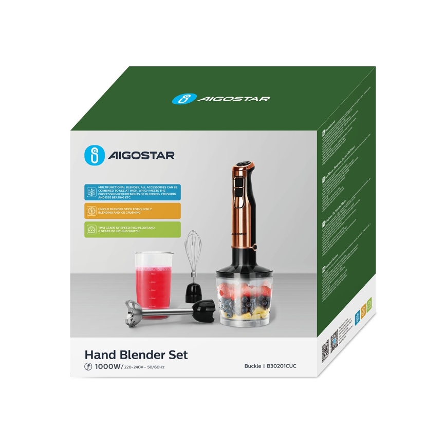 Aigostar - Štapni mikser 1000W/230V rose gold