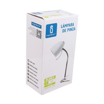 Aigostar - Stolna lampa s kopčom 1xE27/11W/230V bijela/sjajni krom