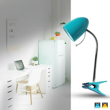 Aigostar - Stolna lampa s kopčom 1xE27/11W/230V plava/sjajni krom