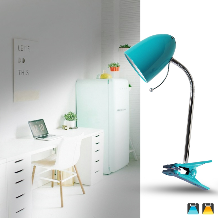 Aigostar - Stolna lampa s kopčom 1xE27/11W/230V plava/sjajni krom