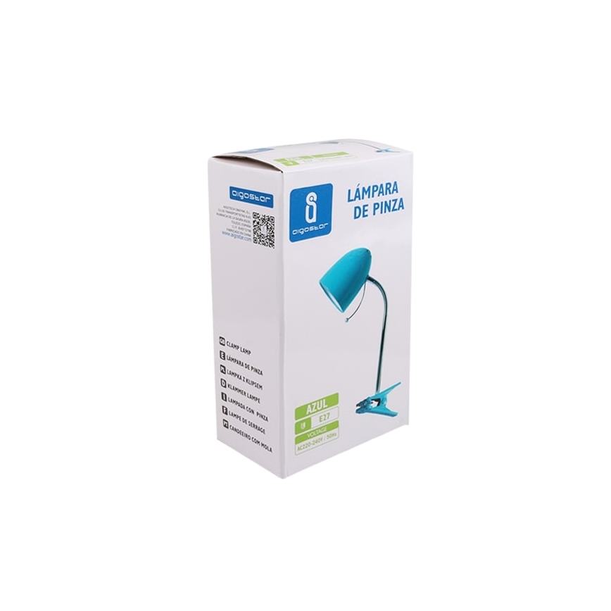 Aigostar - Stolna lampa s kopčom 1xE27/11W/230V plava/sjajni krom