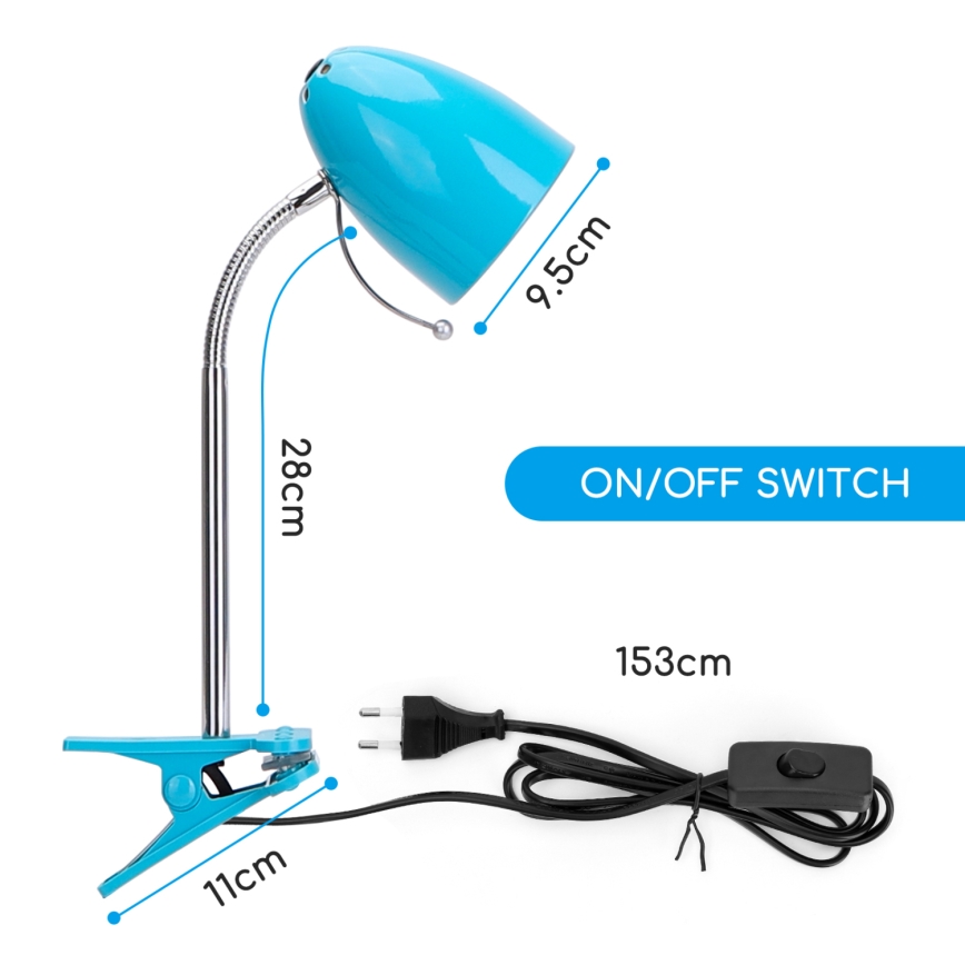 Aigostar - Stolna lampa s kopčom 1xE27/11W/230V plava/sjajni krom