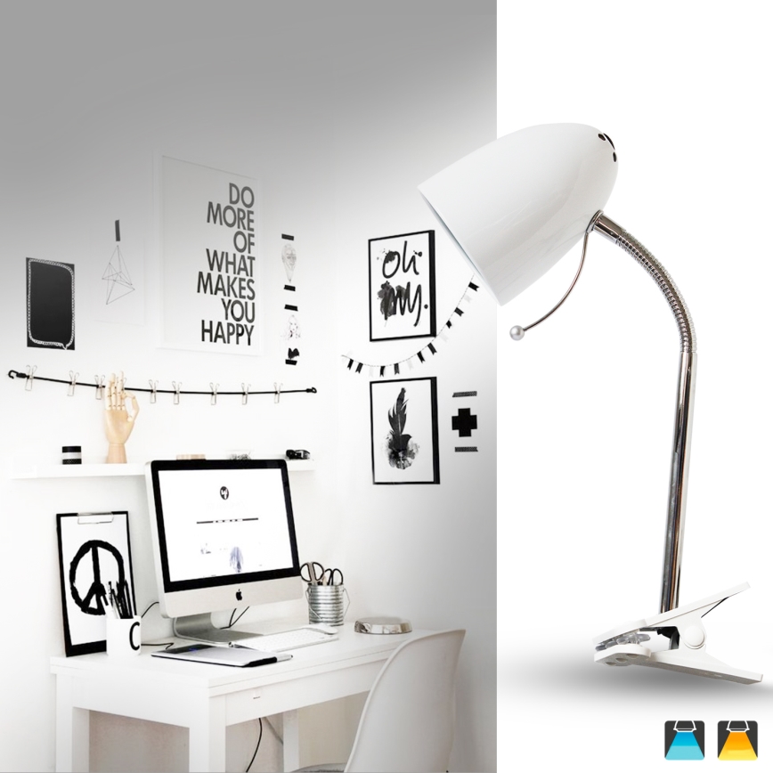 Aigostar -  Stolna lampa s kvačicom 1xE27/11W/230V bijela/sjajni krom
