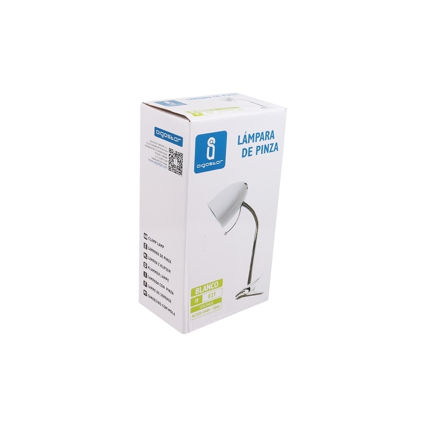 Aigostar -  Stolna lampa s kvačicom 1xE27/11W/230V bijela/sjajni krom