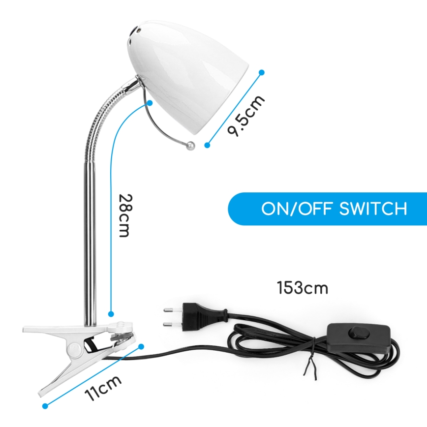 Aigostar -  Stolna lampa s kvačicom 1xE27/11W/230V bijela/sjajni krom