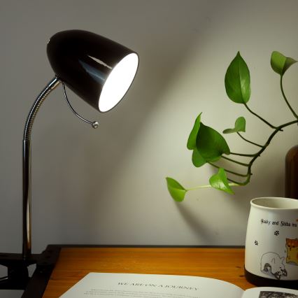 Aigostar -  Stolna lampa s kvačicom 1xE27/11W/230V crna/sjajni krom