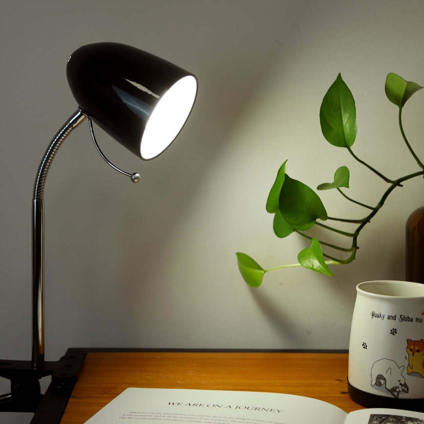Aigostar -  Stolna lampa s kvačicom 1xE27/11W/230V crna/sjajni krom