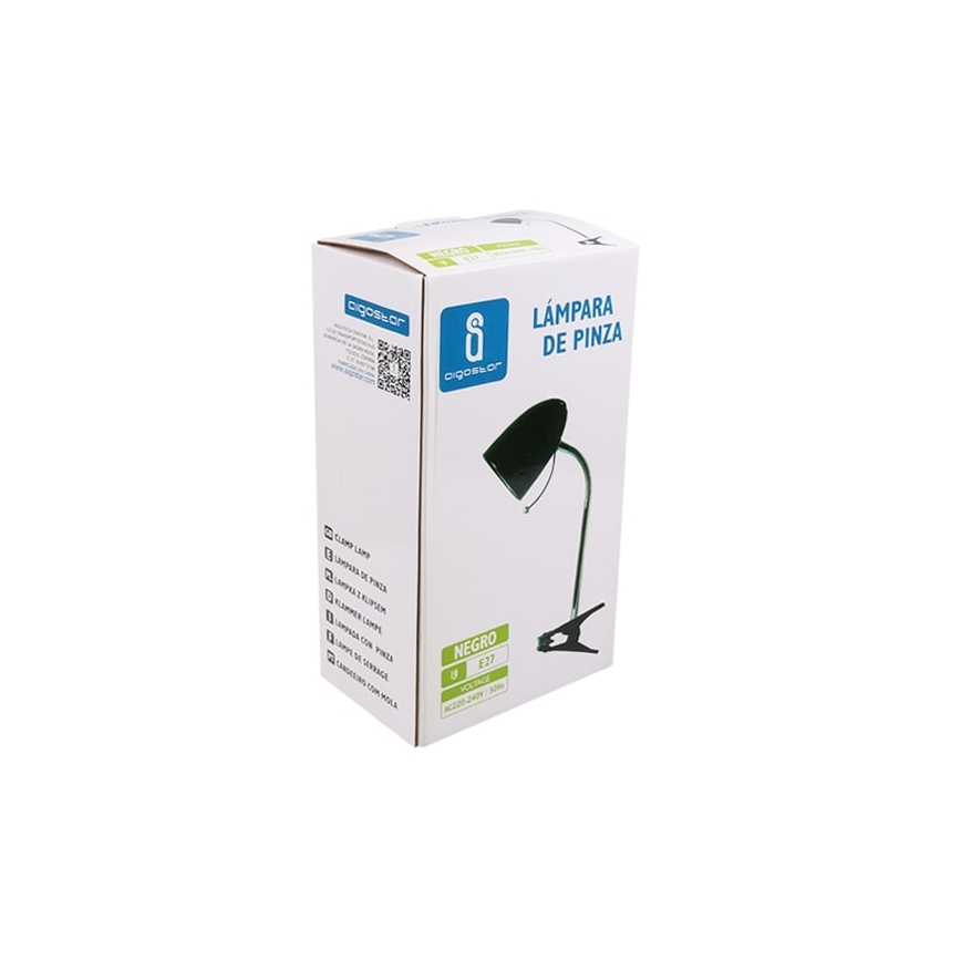 Aigostar -  Stolna lampa s kvačicom 1xE27/11W/230V crna/sjajni krom