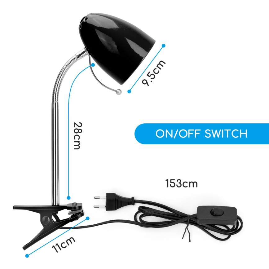 Aigostar -  Stolna lampa s kvačicom 1xE27/11W/230V crna/sjajni krom