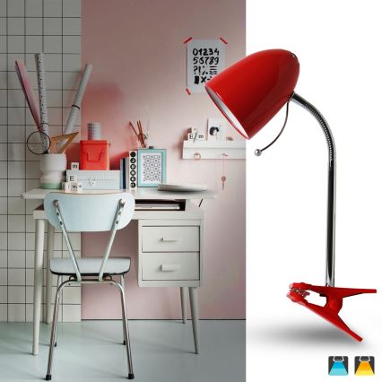 Aigostar - Stolna lampa s kvačicom 1xE27/11W/230V crvena/sjajni krom