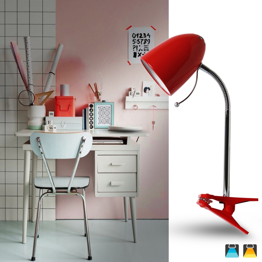 Aigostar - Stolna lampa s kvačicom 1xE27/11W/230V crvena/sjajni krom