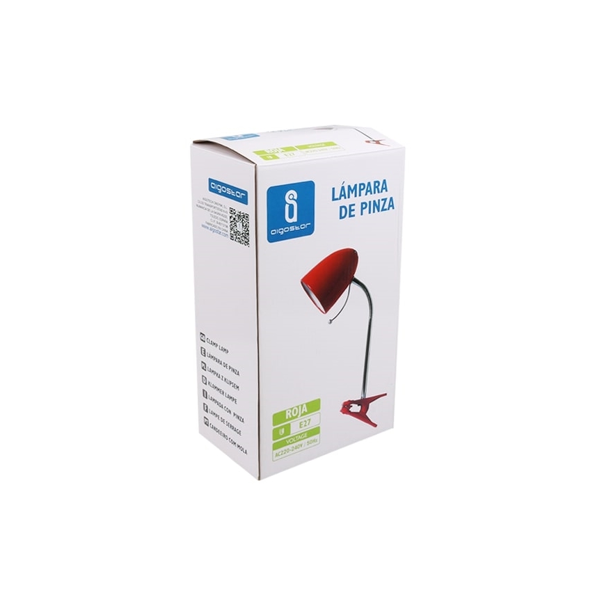 Aigostar - Stolna lampa s kvačicom 1xE27/11W/230V crvena/sjajni krom