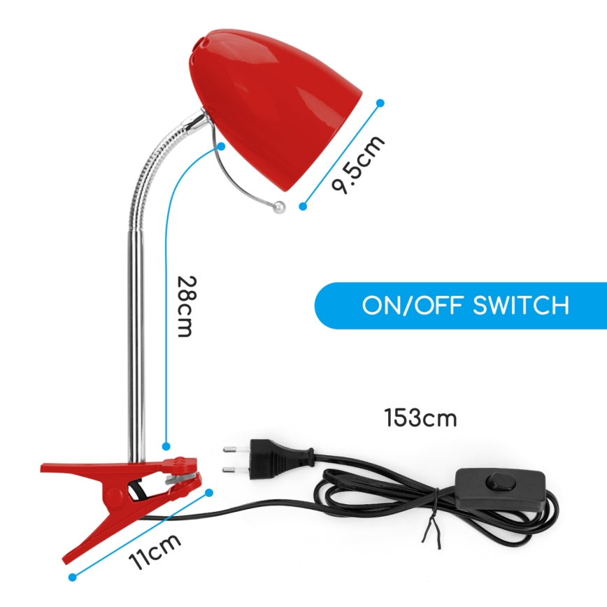 Aigostar - Stolna lampa s kvačicom 1xE27/11W/230V crvena/sjajni krom