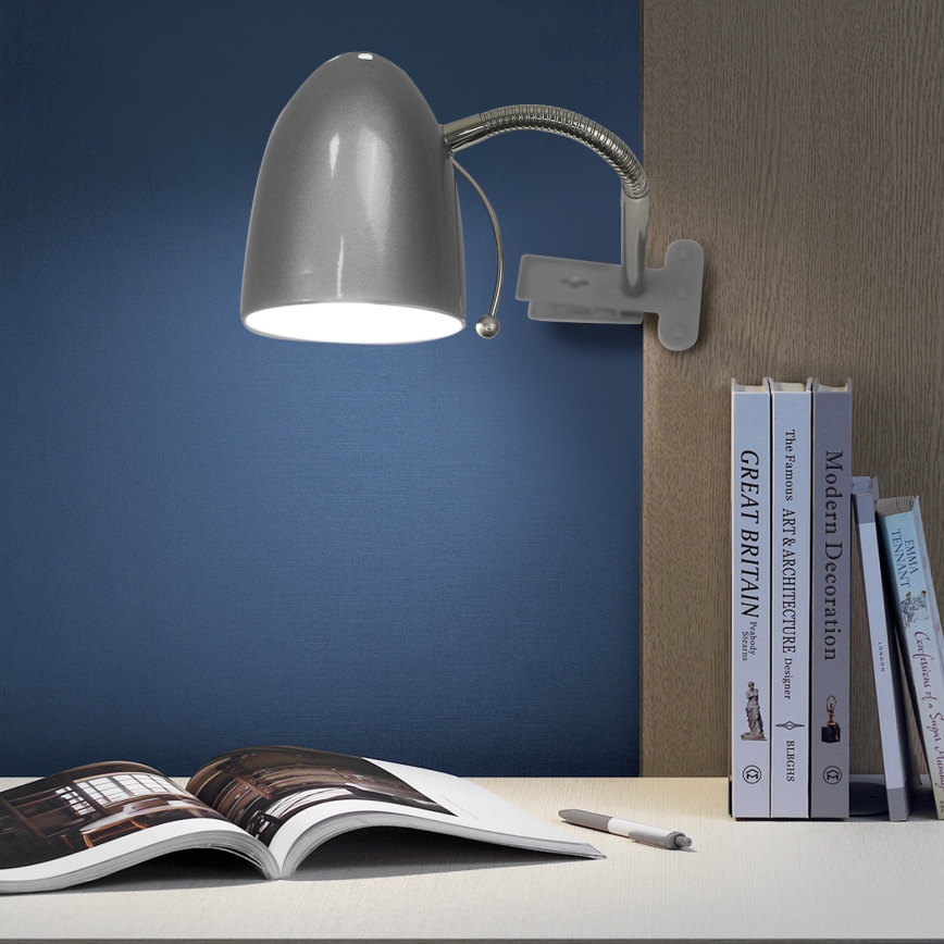 Aigostar -  Stolna lampa s kvačicom 1xE27/11W/230V srebrna/sjajni krom