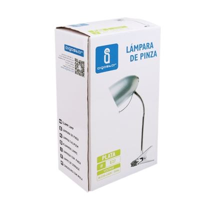 Aigostar -  Stolna lampa s kvačicom 1xE27/11W/230V srebrna/sjajni krom