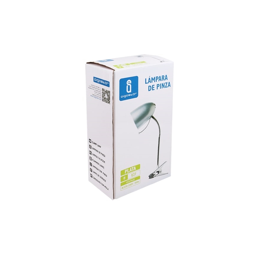 Aigostar -  Stolna lampa s kvačicom 1xE27/11W/230V srebrna/sjajni krom