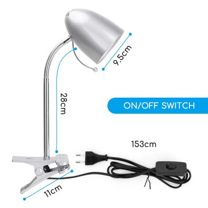 Aigostar -  Stolna lampa s kvačicom 1xE27/11W/230V srebrna/sjajni krom