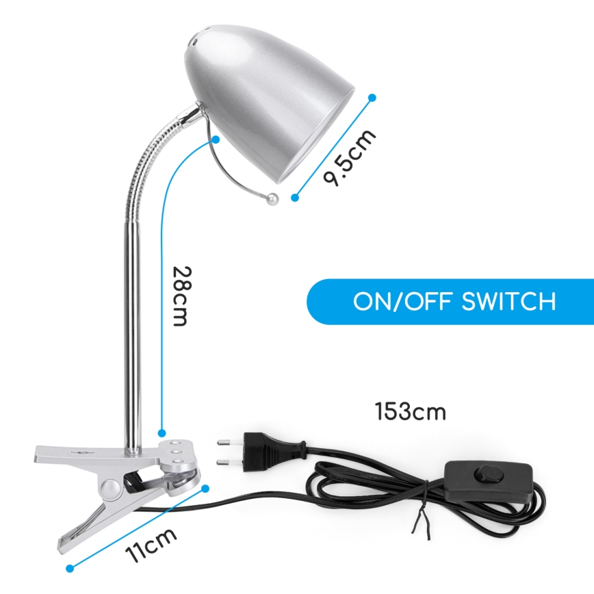 Aigostar -  Stolna lampa s kvačicom 1xE27/11W/230V srebrna/sjajni krom