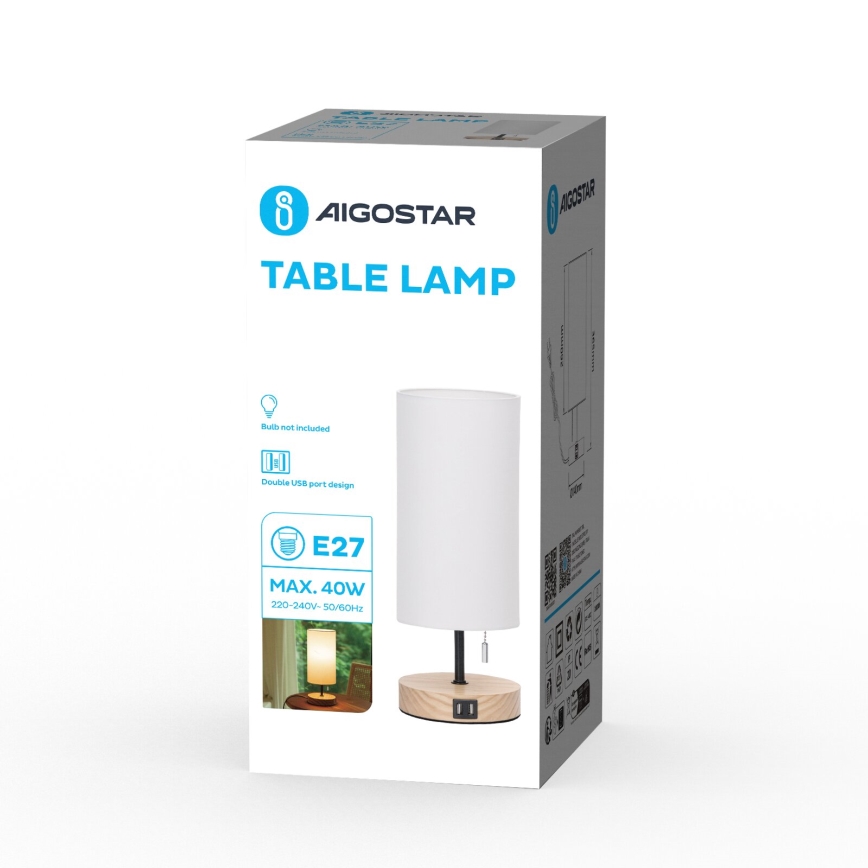 Aigostar - Stolna lampa s USB portom 1xE27/40W/230V bež