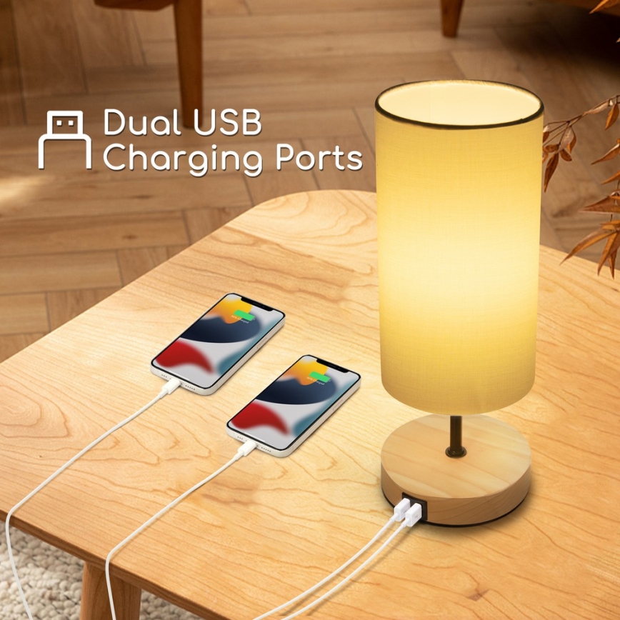 Aigostar - Stolna lampa s USB portom 1xE27/40W/230V bež