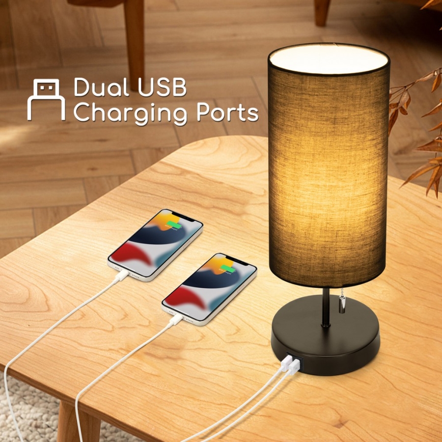 Aigostar - Stolna lampa s USB portom 1xE27/40W/230V crna