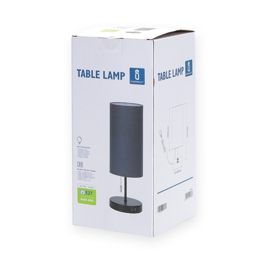 Aigostar - Stolna lampa s USB portom 1xE27/40W/230V crna