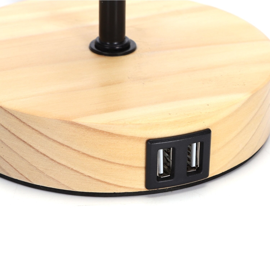 Aigostar - Stolna lampa s USB priključkom 1xE27/40W/230V crna/krem