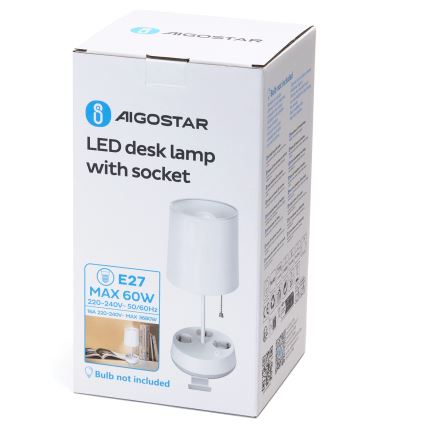Aigostar - Stolna lampa s utičnicama 1xE27/60W/230V bijela