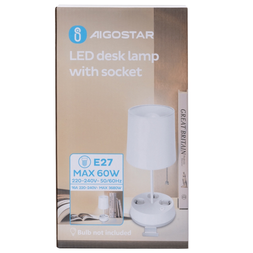 Aigostar - Stolna lampa s utičnicama 1xE27/60W/230V bijela