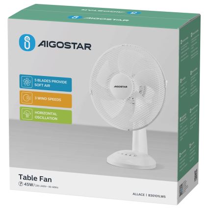 Aigostar - Stolni ventilator 45W/230V bijeli
