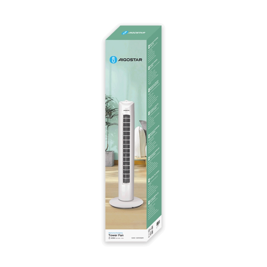 Aigostar - Stupni ventilator 45W/230V bijela