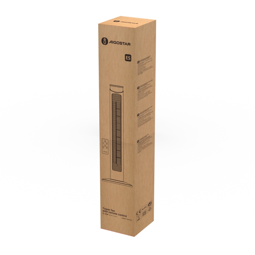 Aigostar - Stupni ventilator 45W/230V crna + daljinski upravljač