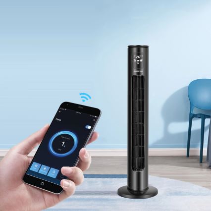 Aigostar - Stupni ventilator 50W/230V crna Wi-Fi + daljinski upravljač