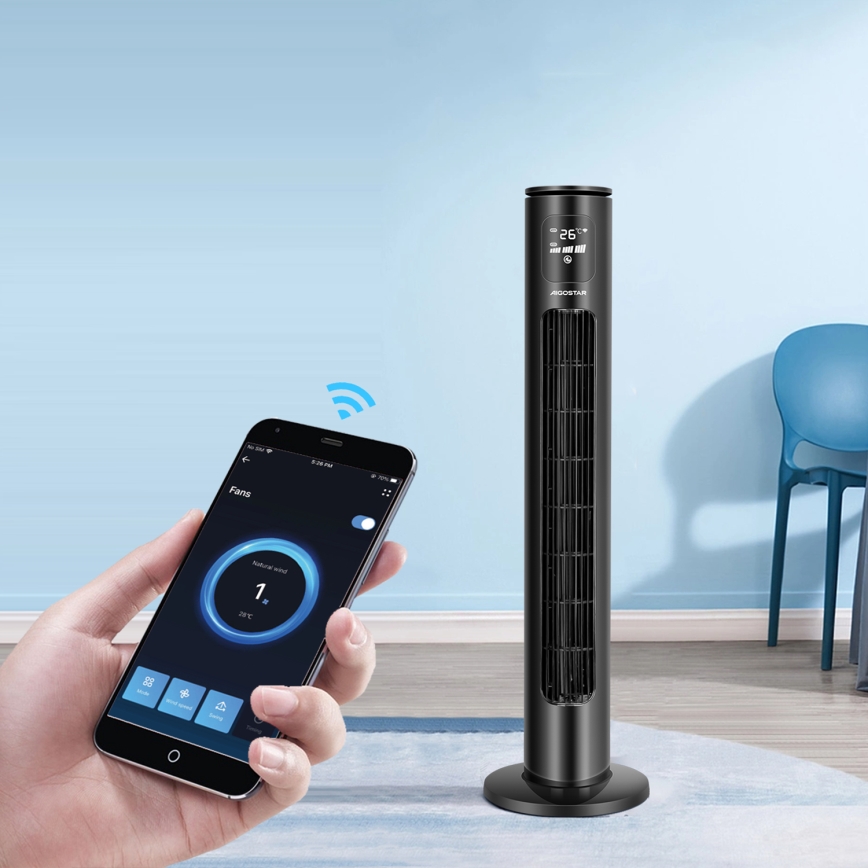 Aigostar - Stupni ventilator 50W/230V crna Wi-Fi + daljinski upravljač