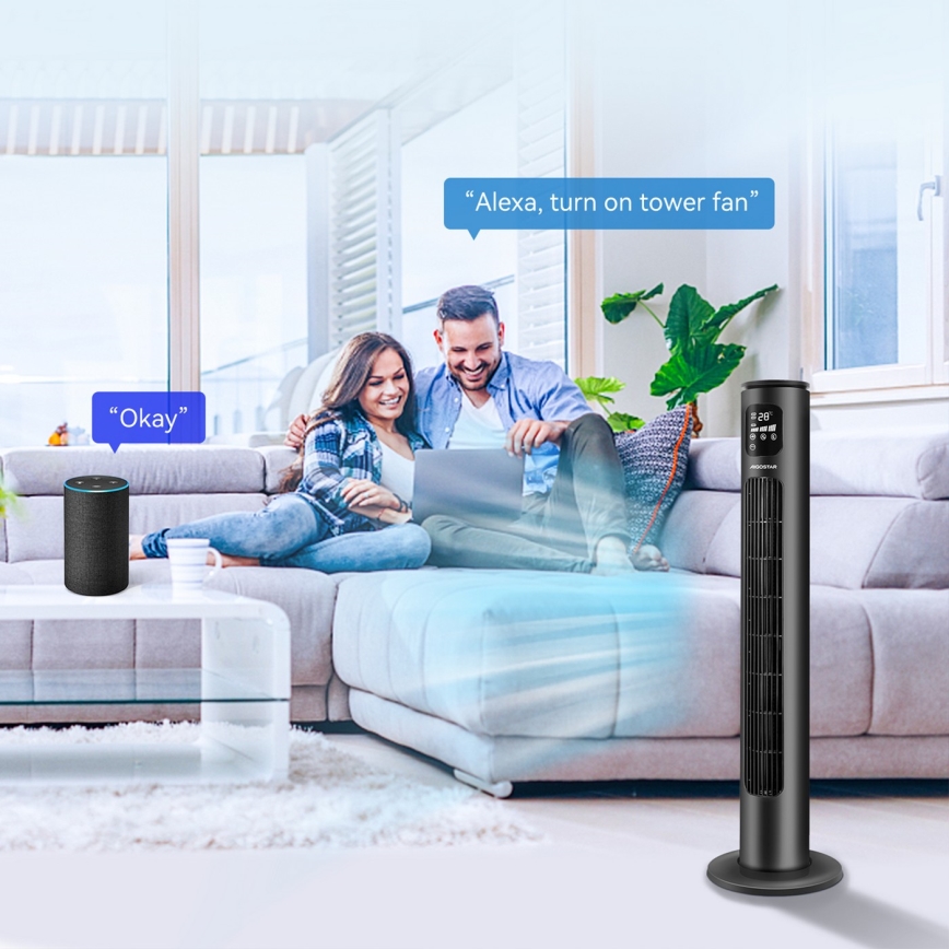 Aigostar - Stupni ventilator 50W/230V crna Wi-Fi + daljinski upravljač