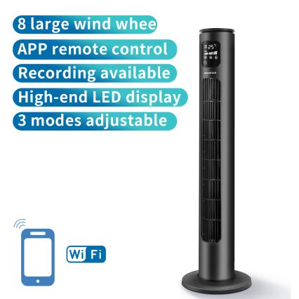 Aigostar - Stupni ventilator 50W/230V crna Wi-Fi + daljinski upravljač
