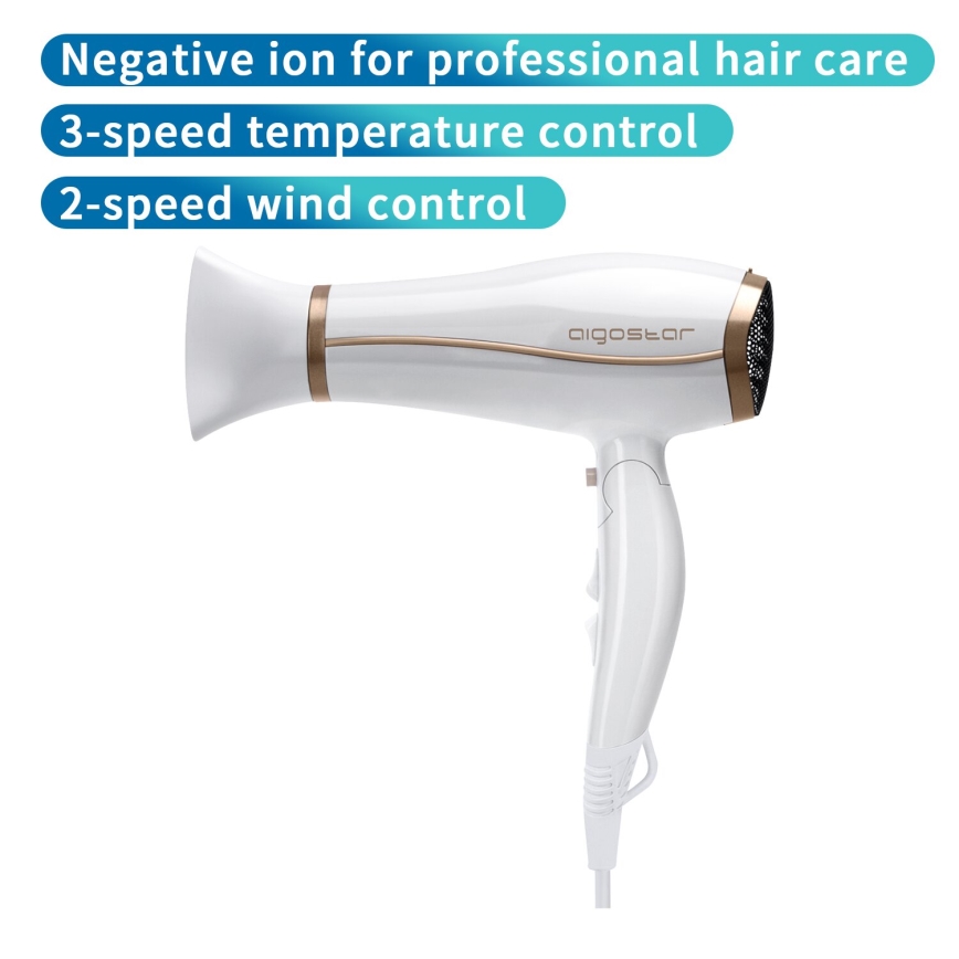 Aigostar - Sušilo za kosu s ionizatorom 2200W/230V bijela