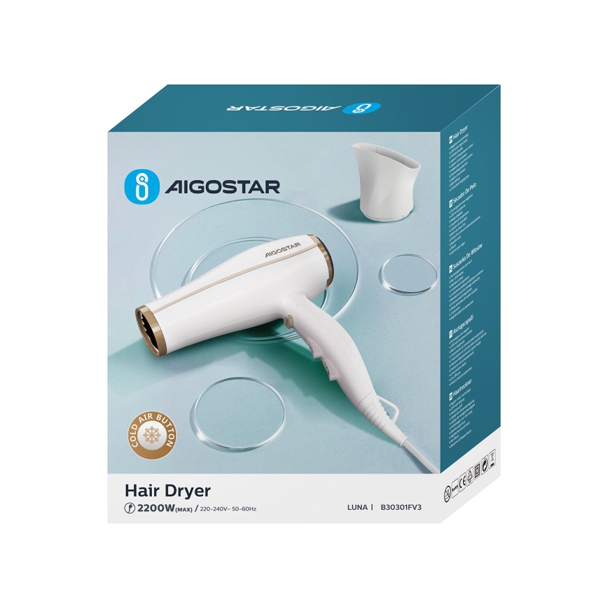 Aigostar - Sušilo za kosu s ionizatorom 2200W/230V bijela
