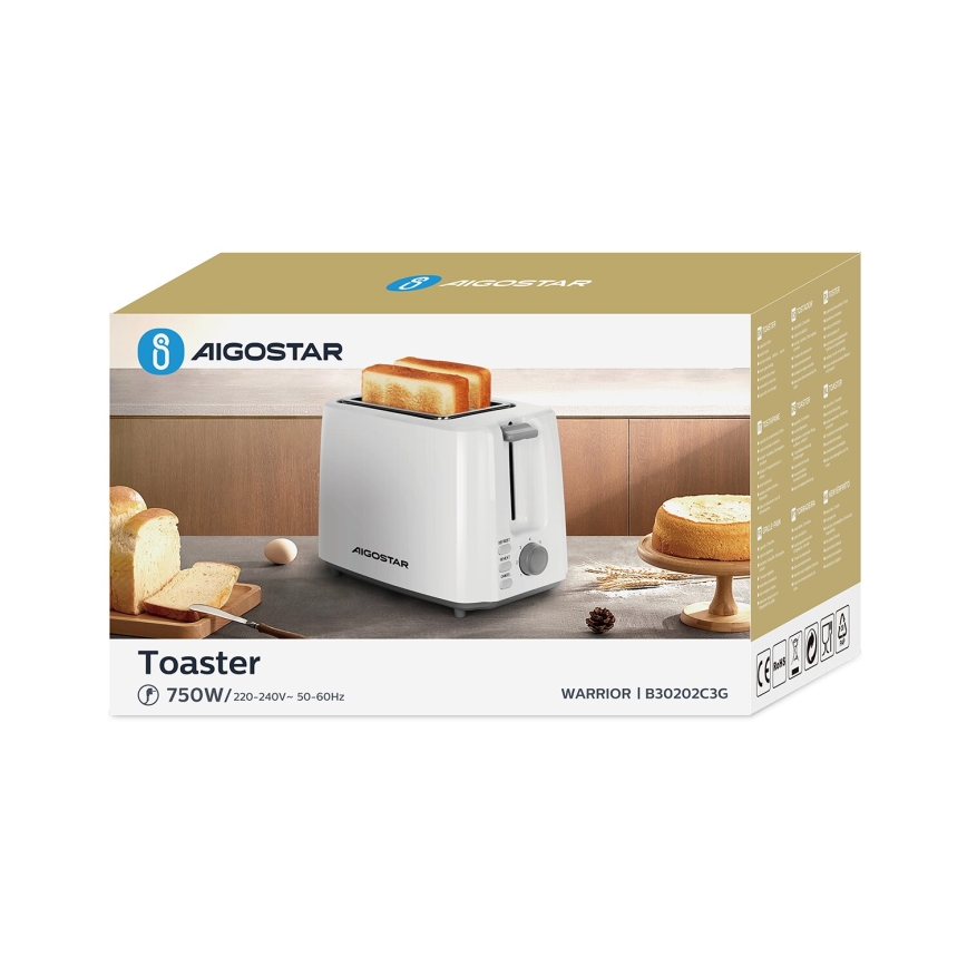 Aigostar - Toster s dva otvora 750W/230V bijela